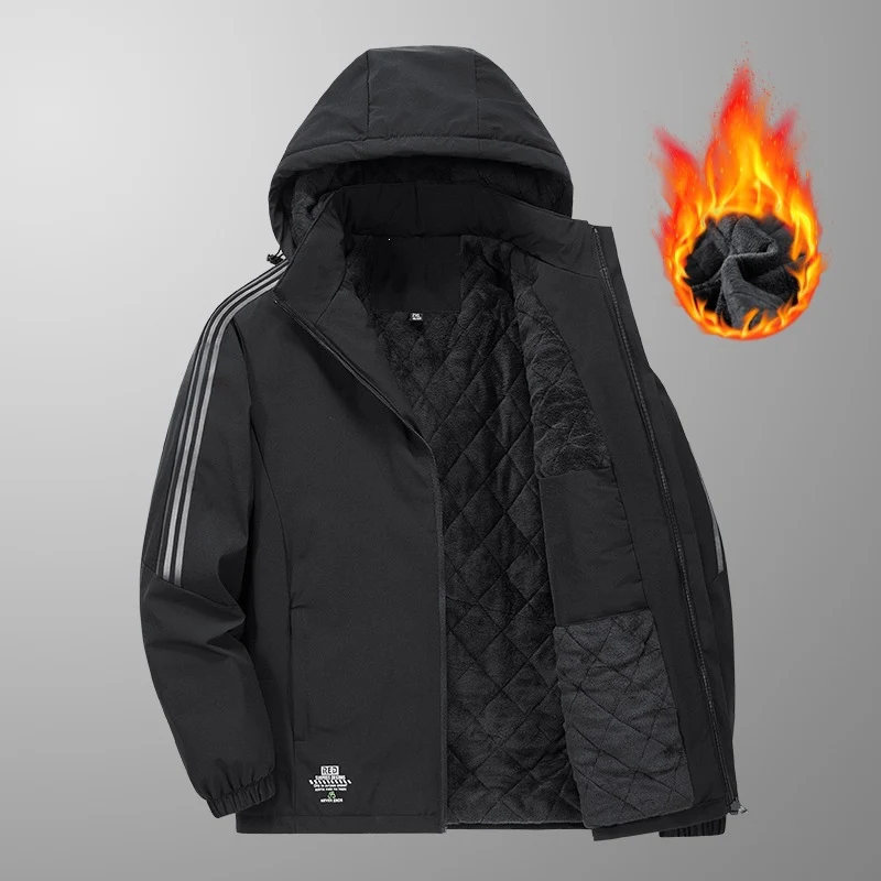 Herren Wattierte Kapuzen-Übergangsjacke mit gesteppter Teddy-Innenfütterung und markanten Ärmellängsstreifen Drune