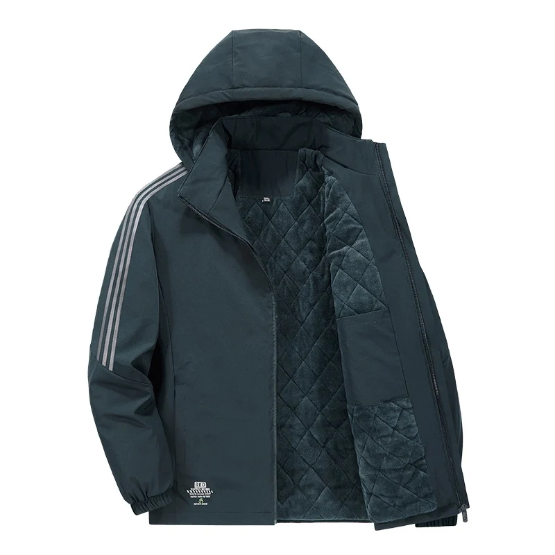 Herren Wattierte Kapuzen-Übergangsjacke mit gesteppter Teddy-Innenfütterung und markanten Ärmellängsstreifen Drune
