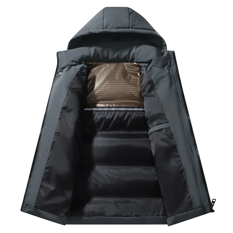 Herren Wattierte Kapuzen‑Thermo‑Steppjacke mit winddichter Hülle & versteckter Druckknopfblende Drune