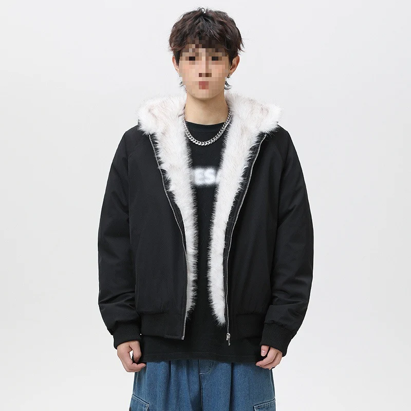 Herren Wattierte Kapuzen‑Bomberjacke im Oversize‑Look mit kontrastierendem Kunstfellfutter Drune