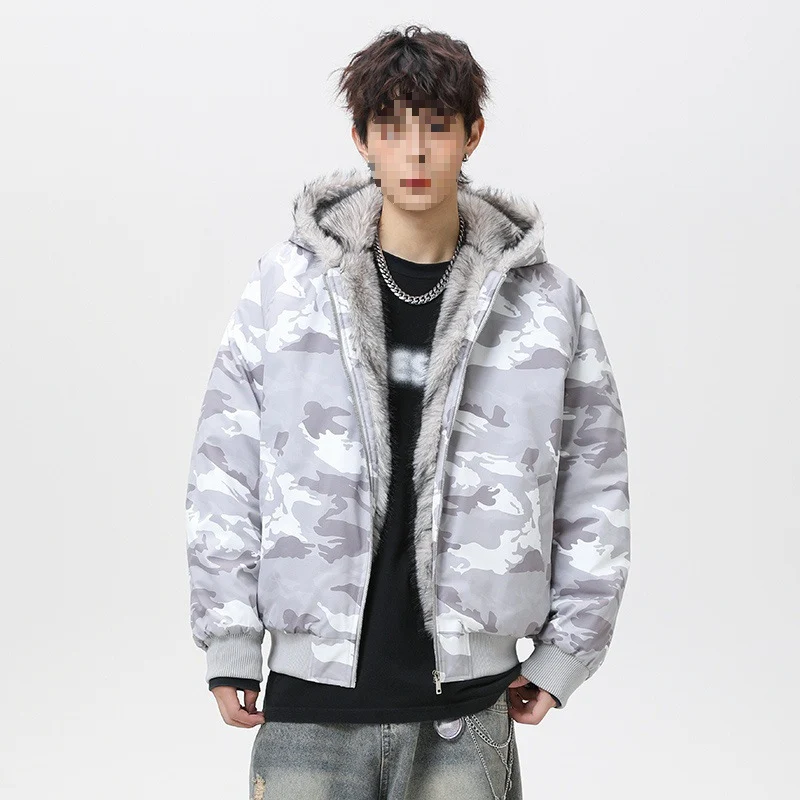 Herren Wattierte Kapuzen‑Bomberjacke im Oversize‑Look mit kontrastierendem Kunstfellfutter Drune