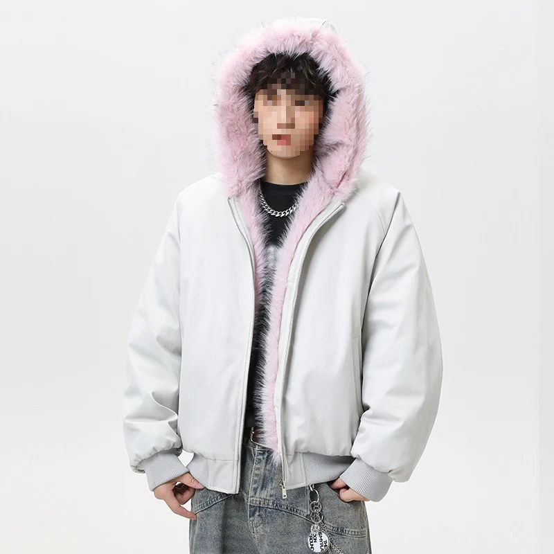 Herren Wattierte Kapuzen‑Bomberjacke im Oversize‑Look mit kontrastierendem Kunstfellfutter Drune