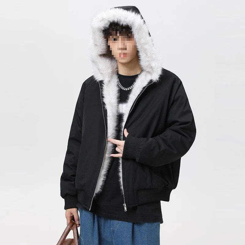 Herren Wattierte Kapuzen‑Bomberjacke im Oversize‑Look mit kontrastierendem Kunstfellfutter Drune