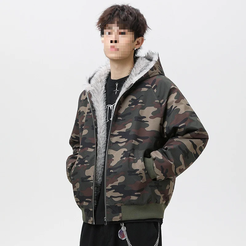 Herren Wattierte Kapuzen‑Bomberjacke im Oversize‑Look mit kontrastierendem Kunstfellfutter Drune