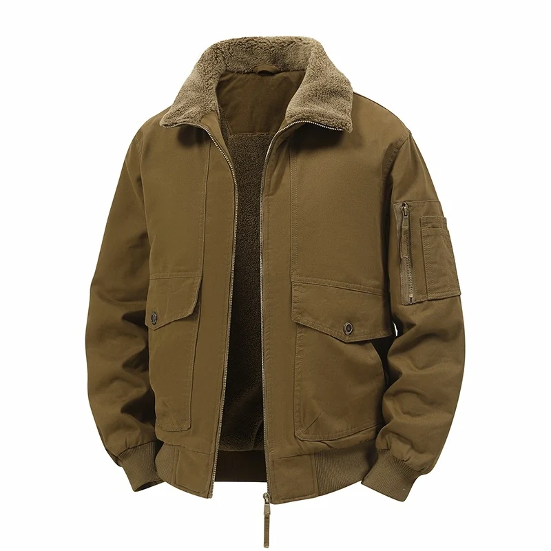 Herren Wattierte Bomberjacke mit Teddyfutter, Utility-Ärmeltasche & Pattentaschen Drune