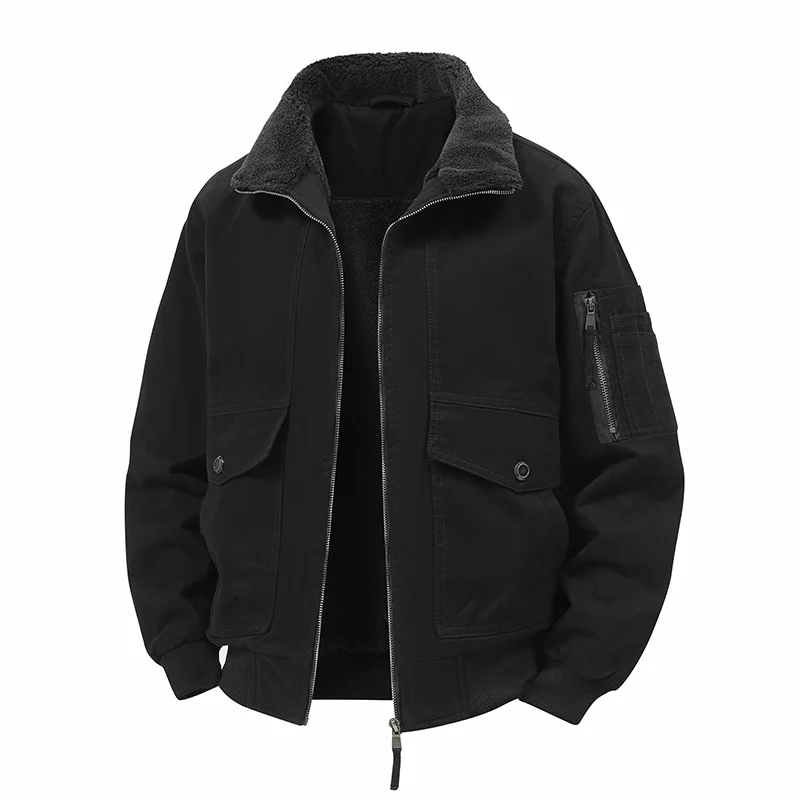 Herren Wattierte Bomberjacke mit Teddyfutter, Utility-Ärmeltasche & Pattentaschen Drune