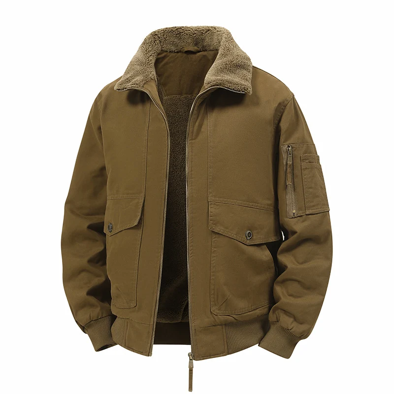 Herren Wattierte Bomberjacke mit Teddyfutter, Utility-Ärmeltasche & Pattentaschen Drune