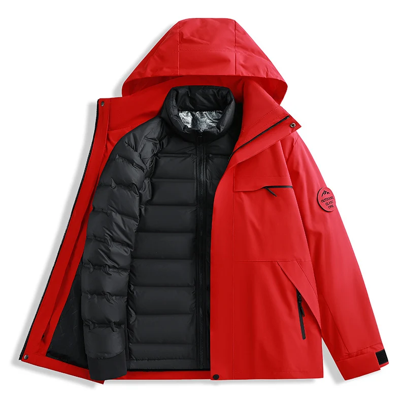 Herren Wasserdichte Outdoor-Softshelljacke mit Kapuze, hohem Stehkragen & Reißverschlusstaschen Drune
