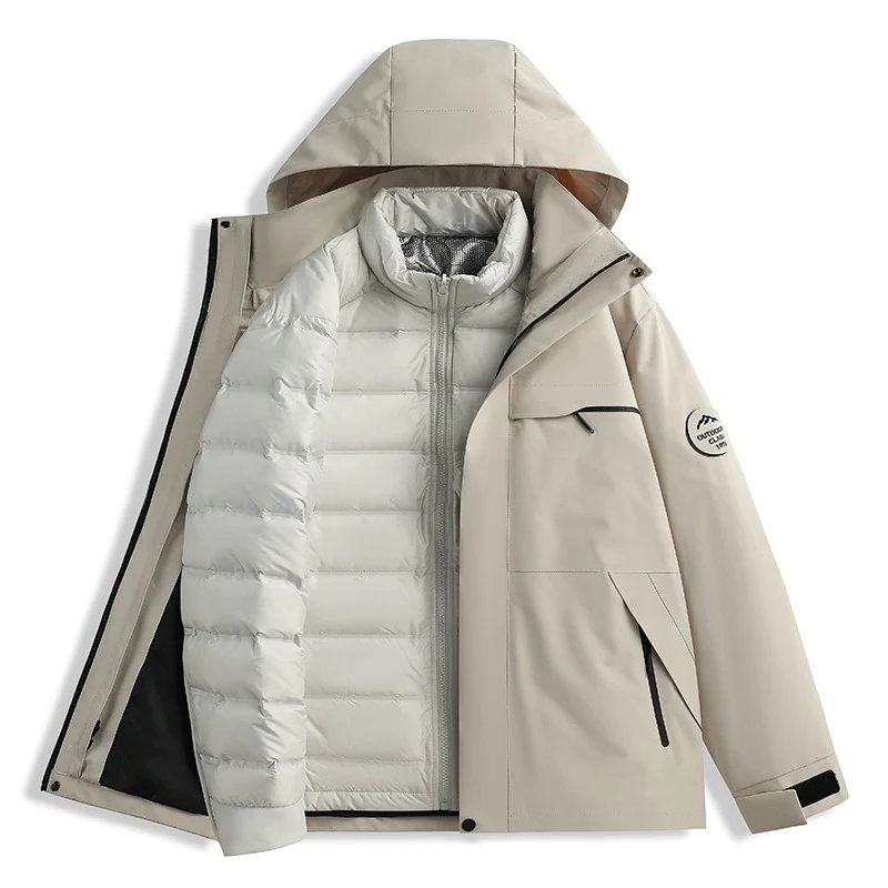 Herren Wasserdichte Outdoor-Softshelljacke mit Kapuze, hohem Stehkragen & Reißverschlusstaschen Drune