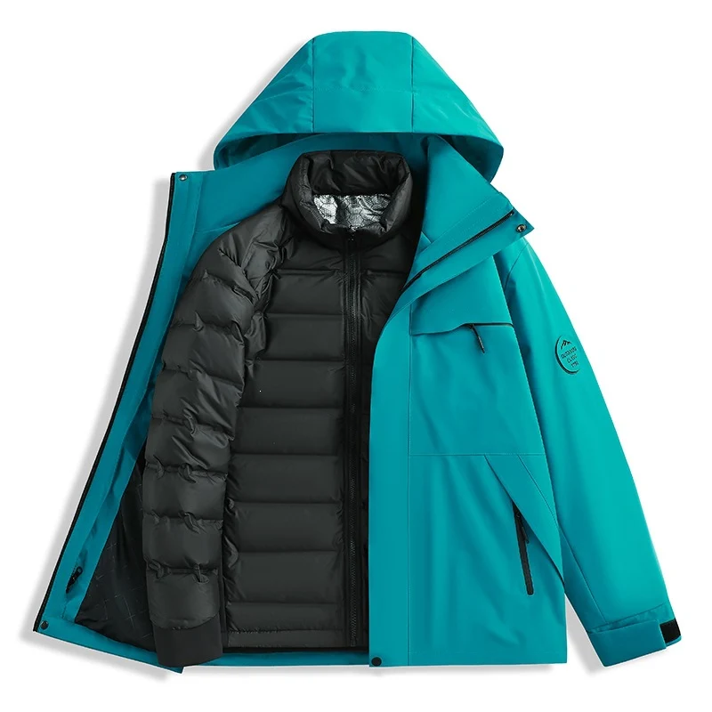 Herren Wasserdichte Outdoor-Softshelljacke mit Kapuze, hohem Stehkragen & Reißverschlusstaschen Drune