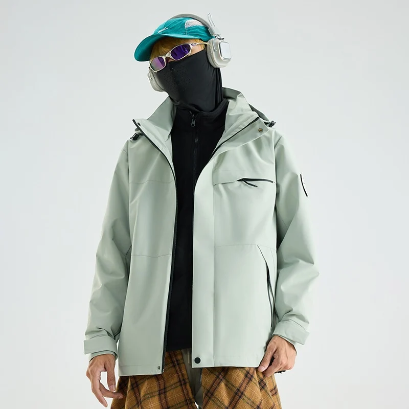 Herren Wasserdichte Outdoor-Softshelljacke mit Kapuze, hohem Stehkragen & Reißverschlusstaschen Drune