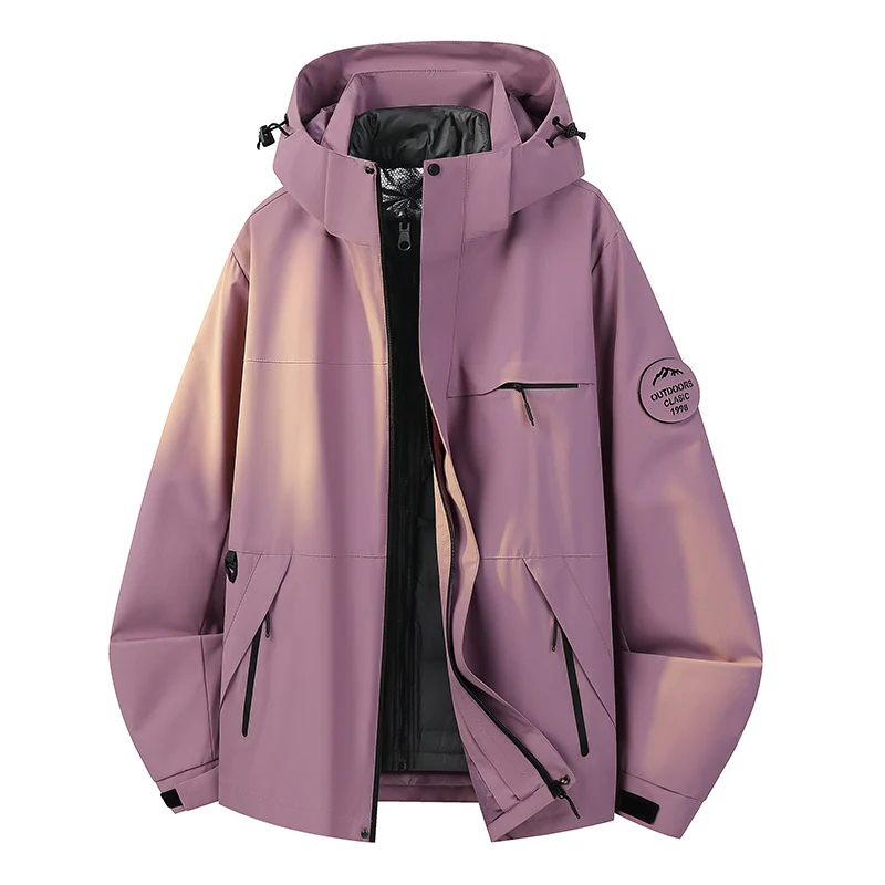 Herren Wasserdichte Outdoor-Softshelljacke mit Kapuze, hohem Stehkragen & Reißverschlusstaschen Drune
