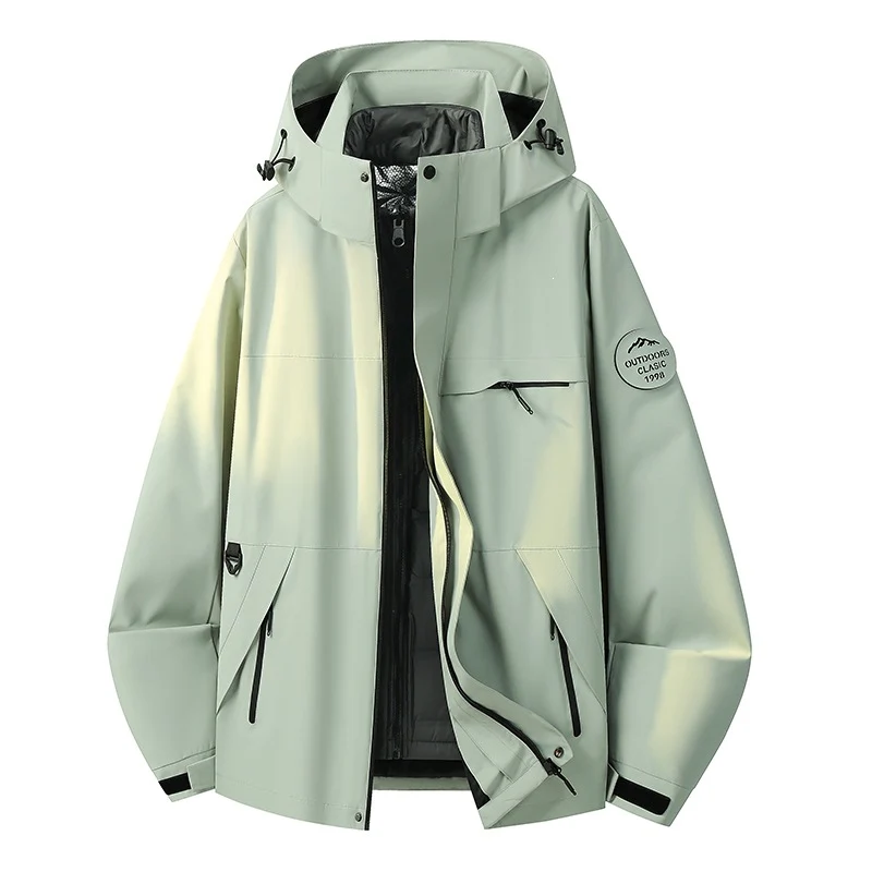 Herren Wasserdichte Outdoor-Softshelljacke mit Kapuze, hohem Stehkragen & Reißverschlusstaschen Drune