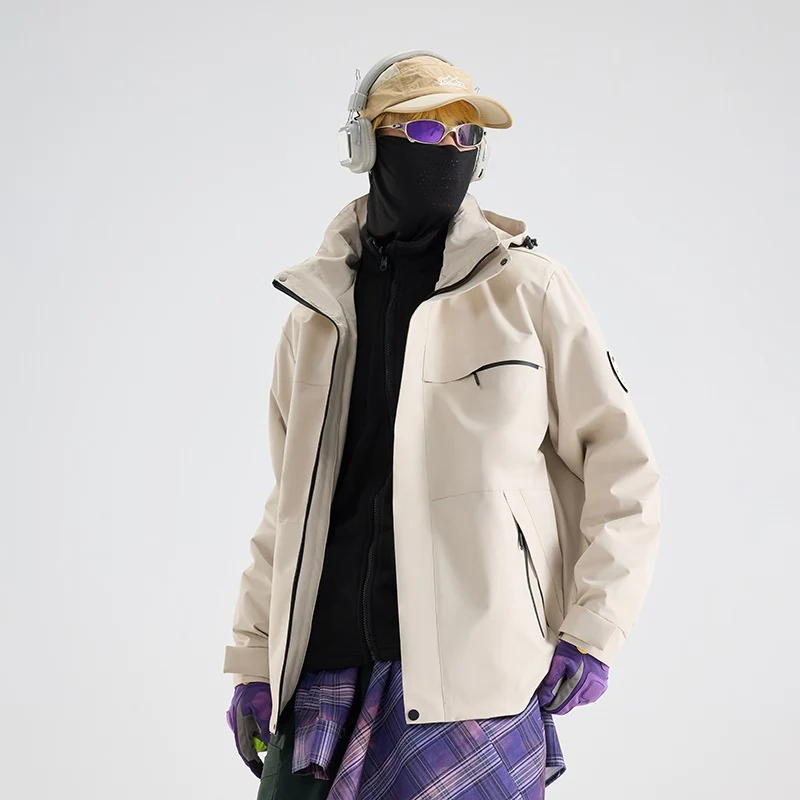 Herren Wasserdichte Outdoor-Softshelljacke mit Kapuze, hohem Stehkragen & Reißverschlusstaschen Drune
