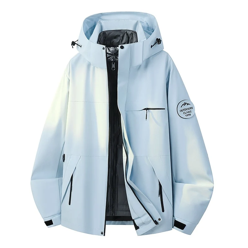 Herren Wasserdichte Outdoor-Softshelljacke mit Kapuze, hohem Stehkragen & Reißverschlusstaschen Drune