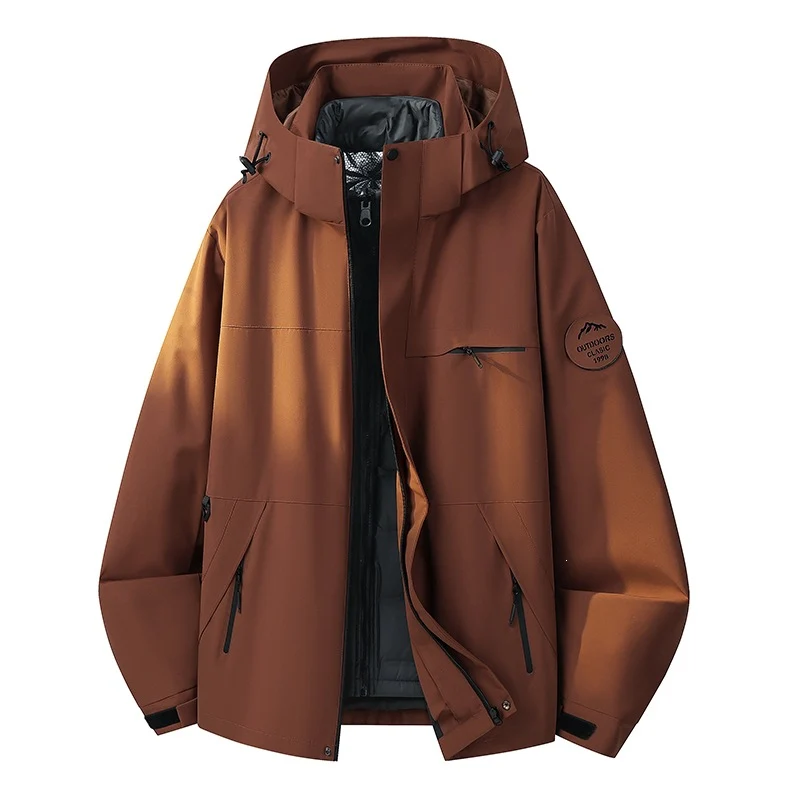 Herren Wasserdichte Outdoor-Softshelljacke mit Kapuze, hohem Stehkragen & Reißverschlusstaschen Drune