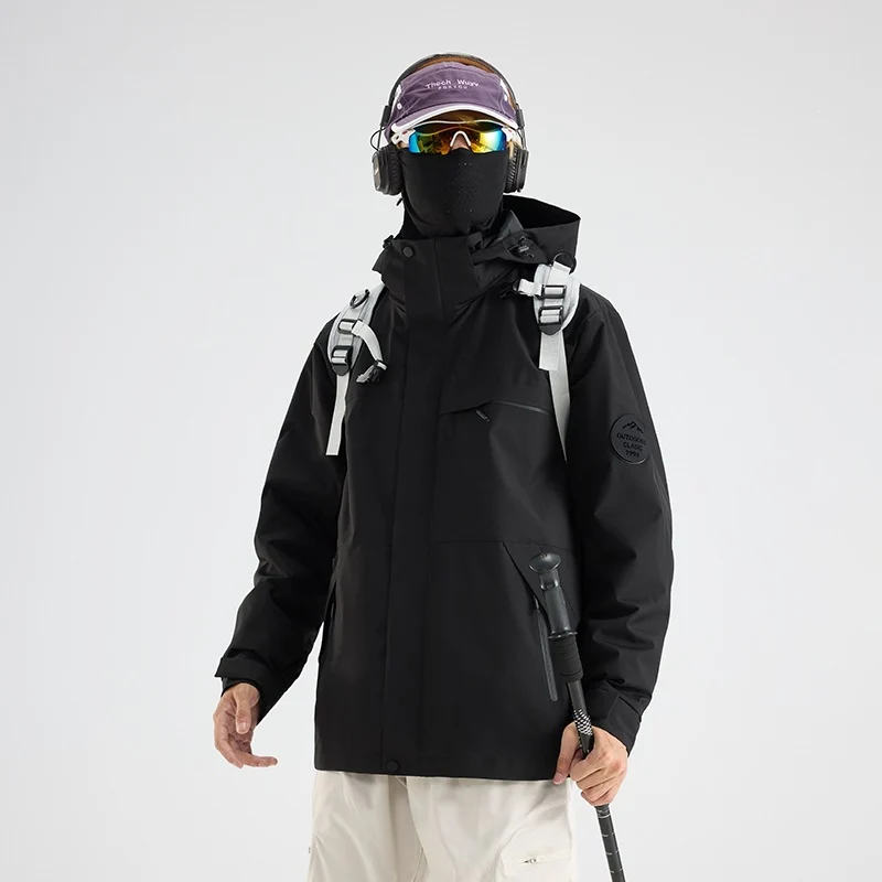 Herren Wasserdichte Outdoor-Softshelljacke mit Kapuze, hohem Stehkragen & Reißverschlusstaschen Drune