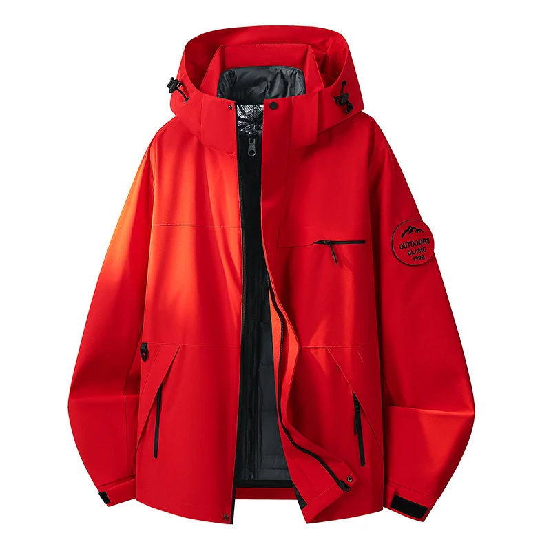 Herren Wasserdichte Outdoor-Softshelljacke mit Kapuze, hohem Stehkragen & Reißverschlusstaschen Drune