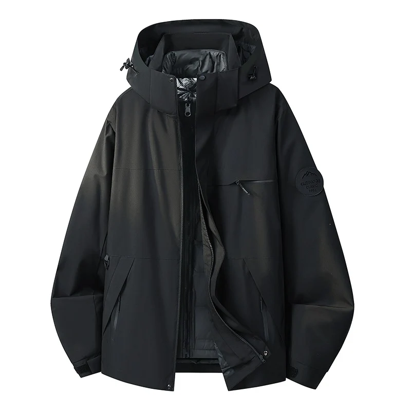 Herren Wasserdichte Outdoor-Softshelljacke mit Kapuze, hohem Stehkragen & Reißverschlusstaschen Drune