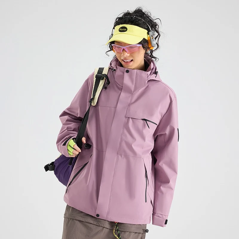 Herren Wasserdichte Outdoor-Softshelljacke mit Kapuze, hohem Stehkragen & Reißverschlusstaschen Drune