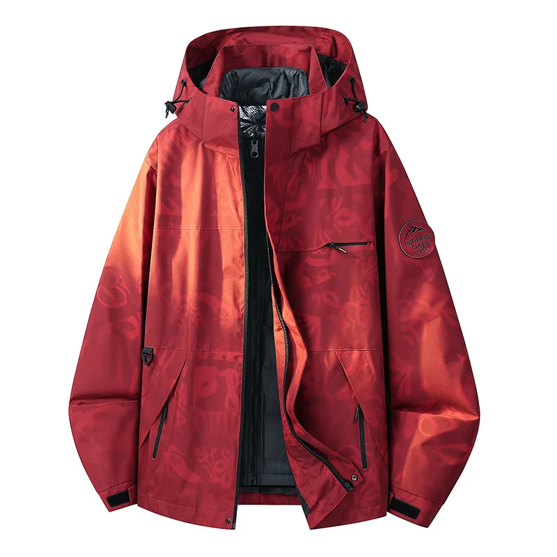 Herren Wasserdichte Outdoor-Softshelljacke mit Kapuze, hohem Stehkragen & Reißverschlusstaschen Drune