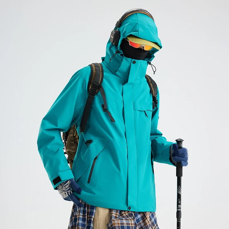 Herren Wasserdichte Outdoor-Softshelljacke mit Kapuze, hohem Stehkragen & Reißverschlusstaschen Drune