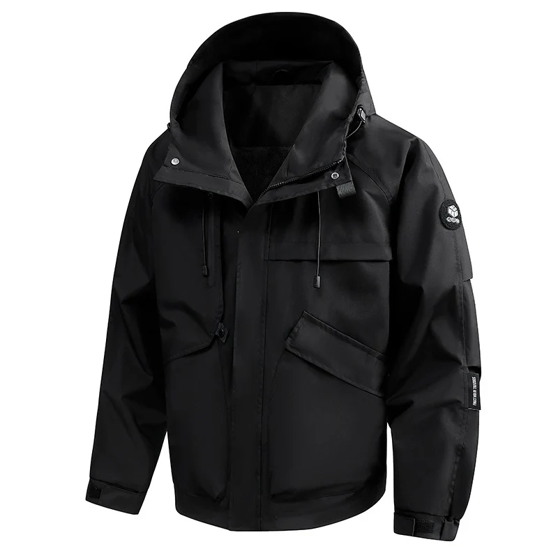 Herren Wasserabweisende Utility-Outdoorjacke mit Kapuze, Mehrfachtaschen & verstellbaren Manschetten Drune