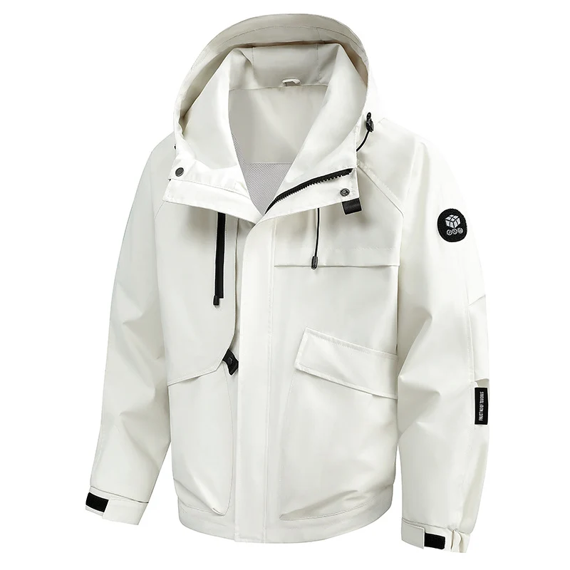Herren Wasserabweisende Utility-Outdoorjacke mit Kapuze, Mehrfachtaschen & verstellbaren Manschetten Drune