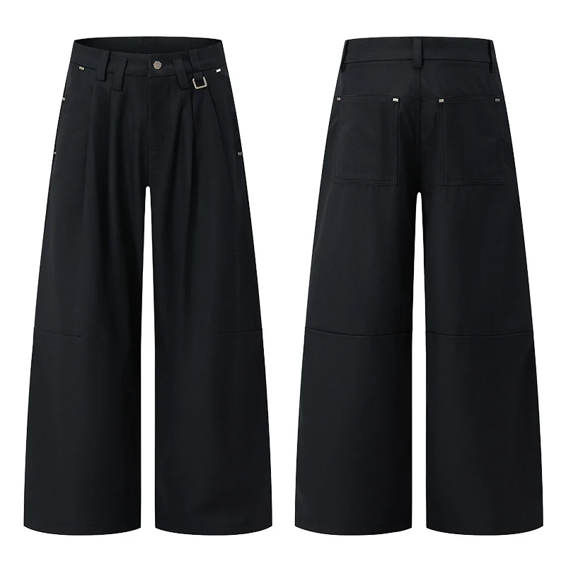 Herren Weite Plissierte High-Waist Anzughose mit Utility-Gürtel Drune