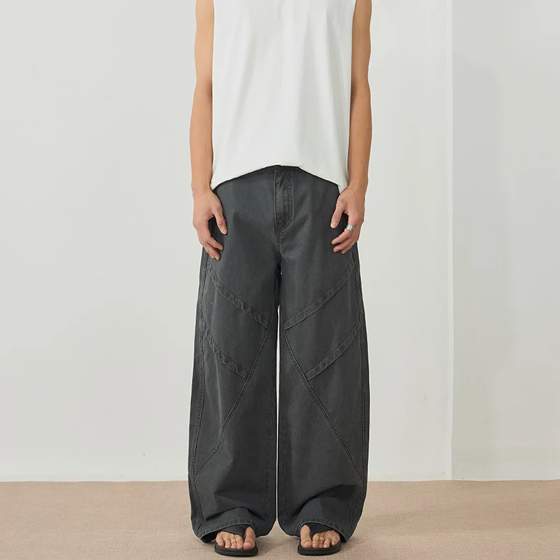 Herren Weite Paneel‑Palazzohose mit Workwear‑Nähten und tiefem Schritt Drune