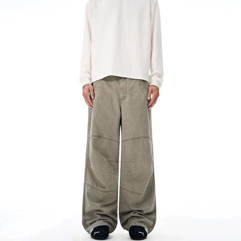 Herren Weite Paneel-Baggyhose aus Baumwoll-Twill mit Knieabnähern Drune