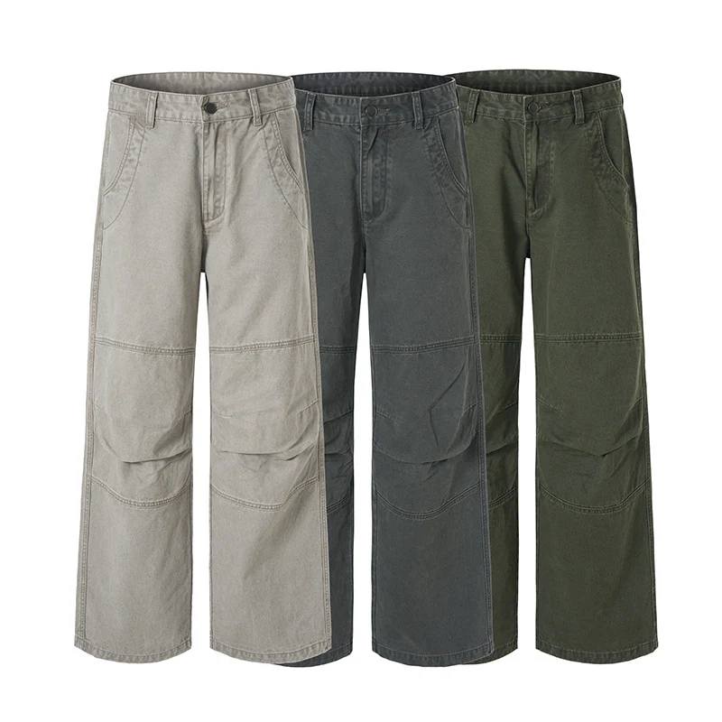 Herren Weite Paneel-Baggyhose aus Baumwoll-Twill mit Knieabnähern Drune