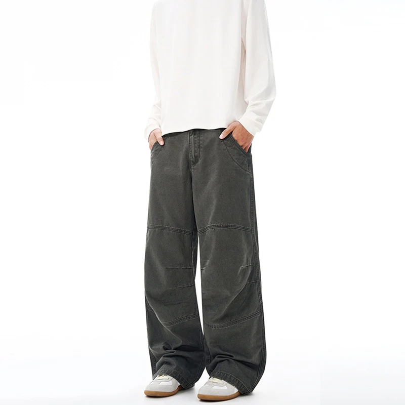 Herren Weite Paneel-Baggyhose aus Baumwoll-Twill mit Knieabnähern Drune