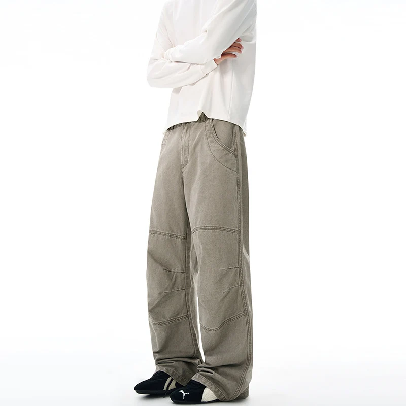 Herren Weite Paneel-Baggyhose aus Baumwoll-Twill mit Knieabnähern Drune