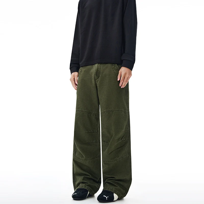 Herren Weite Paneel-Baggyhose aus Baumwoll-Twill mit Knieabnähern Drune