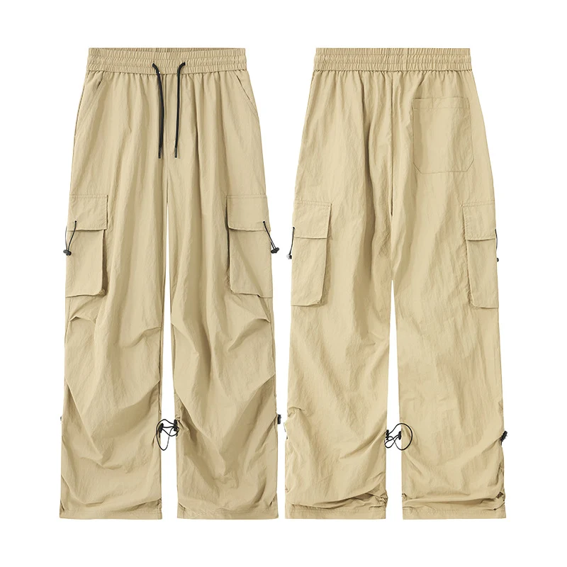 Herren Weite Nylon-Cargohose mit verstellbaren Saumkordeln und Tunnelzugbund Drune