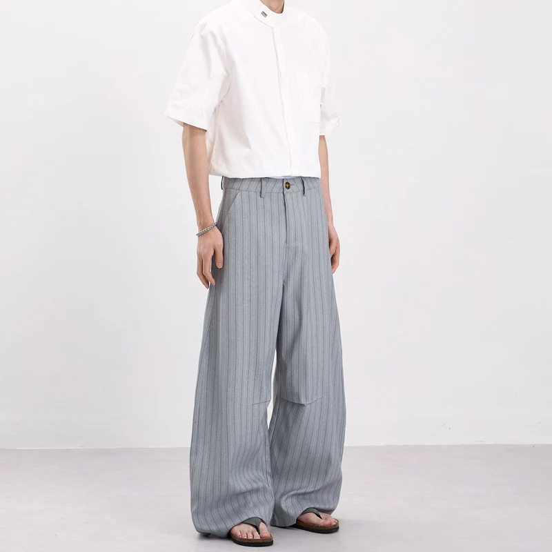 Herren Weite Nadelstreifen-Hose mit extra weitem Bein und hoher Taille Drune