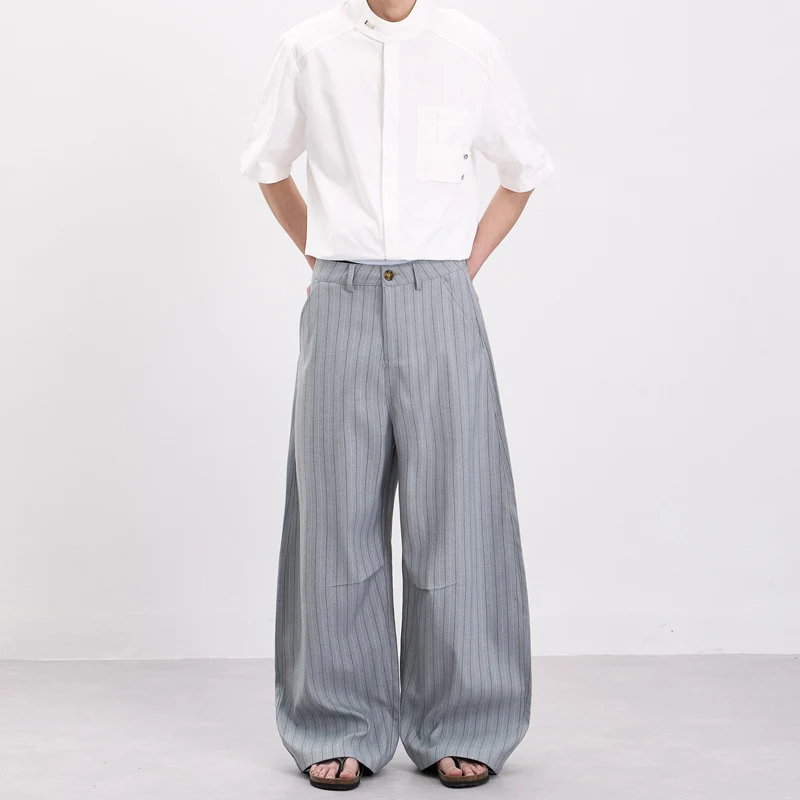 Herren Weite Nadelstreifen-Hose mit extra weitem Bein und hoher Taille Drune