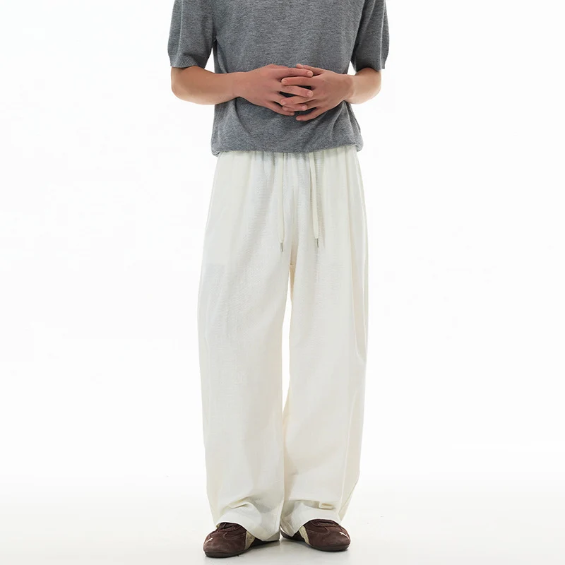 Herren Weite Leinen-Baumwoll-Hose mit Kordelzug und Taschen Drune