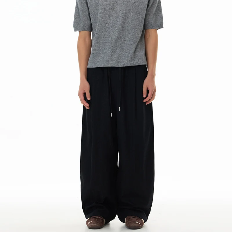 Herren Weite Leinen-Baumwoll-Hose mit Kordelzug und Taschen Drune