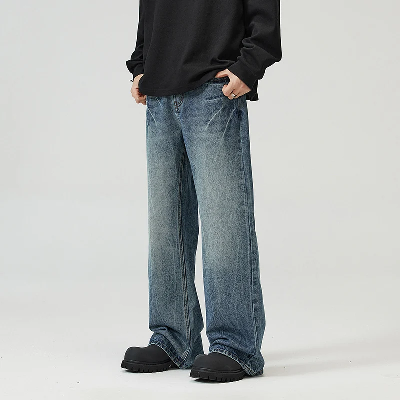 Herren weite Jeans im Relaxed‑Schnitt mit tiefer Bundhöhe und Used‑Optik Drune