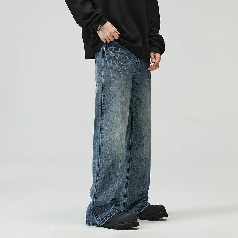 Herren weite Jeans im Relaxed‑Schnitt mit tiefer Bundhöhe und Used‑Optik Drune