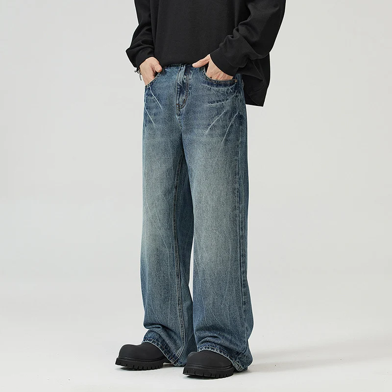 Herren weite Jeans im Relaxed‑Schnitt mit tiefer Bundhöhe und Used‑Optik Drune
