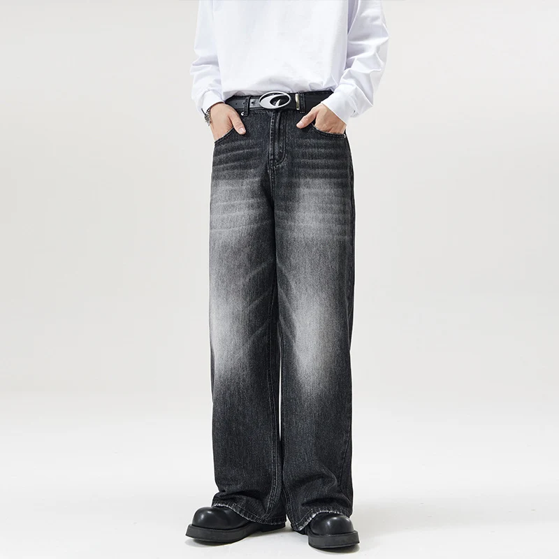 Herren Weite Jeans im lockeren Schnitt mit hoher Taille und Used-Effekt Drune