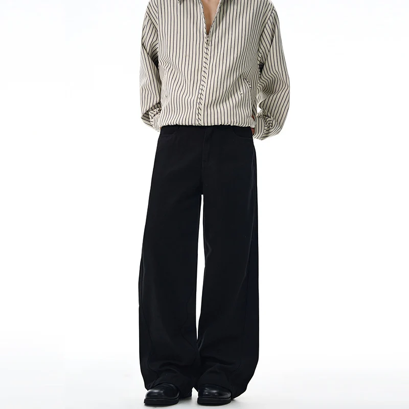 Herren Weite High‑Waist Denimhose mit weitem Bein und Cleanem Minimaldesign Drune