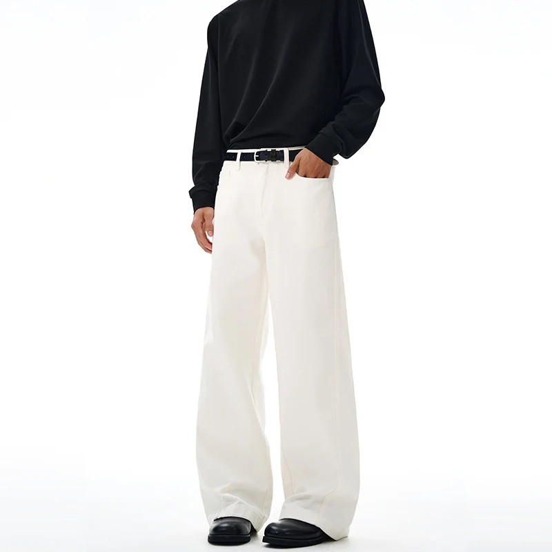 Herren Weite High‑Waist Denimhose mit weitem Bein und Cleanem Minimaldesign Drune