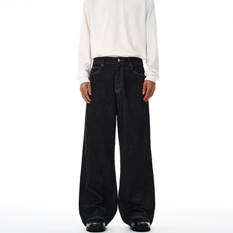 Herren Weite gerade geschnittene Selvedge-Denimhose mit Umschlag Drune