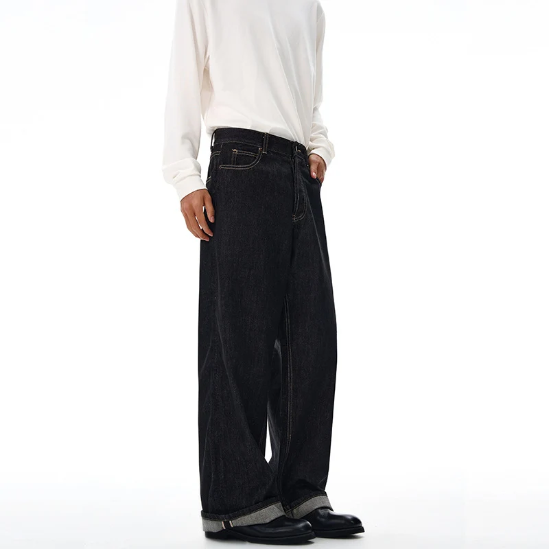 Herren Weite gerade geschnittene Selvedge-Denimhose mit Umschlag Drune