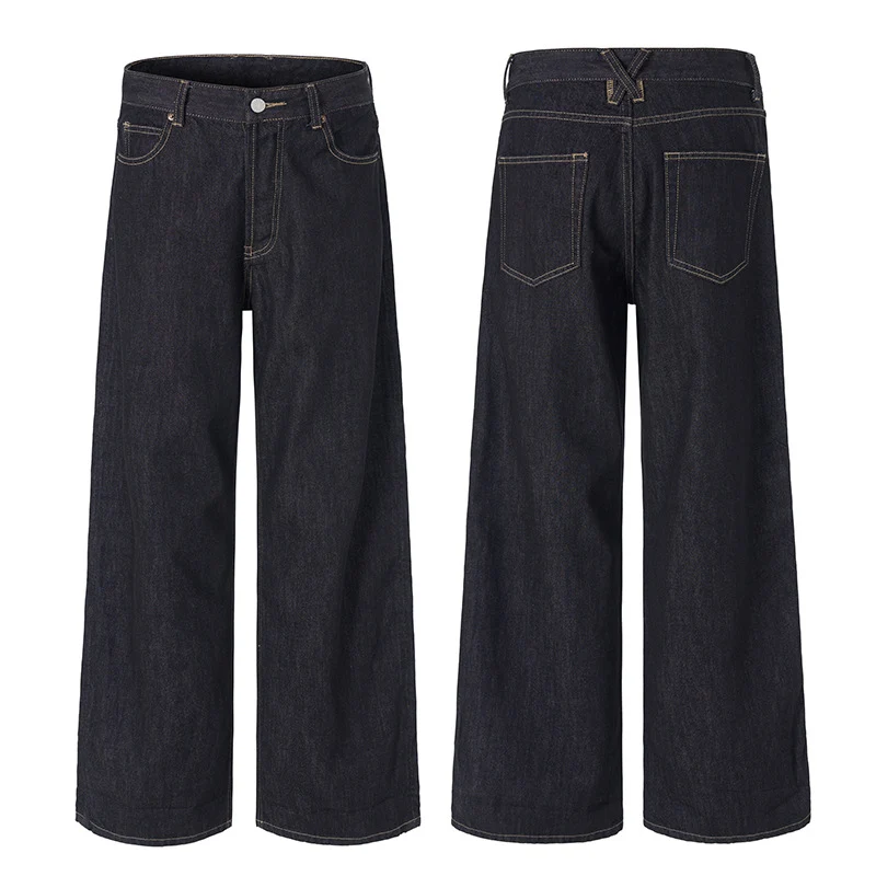 Herren Weite gerade geschnittene Selvedge-Denimhose mit Umschlag Drune
