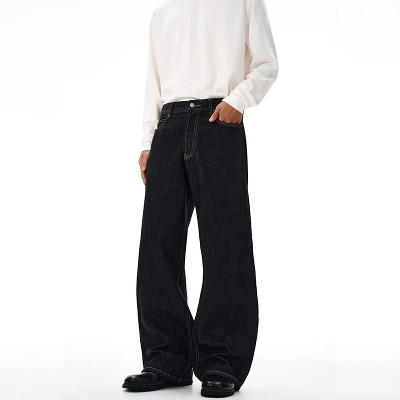 Herren Weite gerade geschnittene Selvedge-Denimhose mit Umschlag Drune